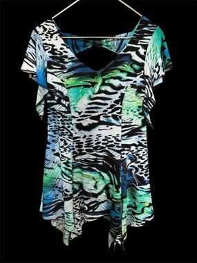 Vintage Bali Tropical Abstract Y2K women’s V-neck top size medium